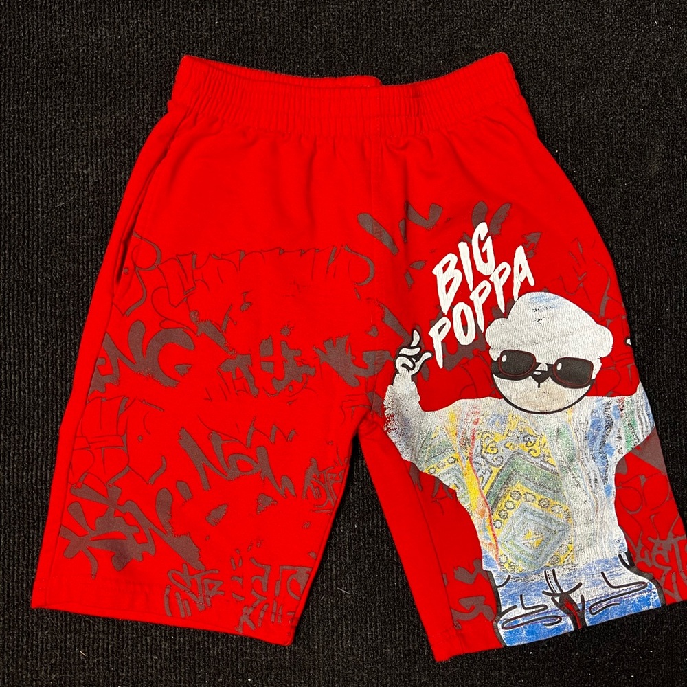 Fashion Nova Kids Red “Big Poppa” Graphic Shorts
